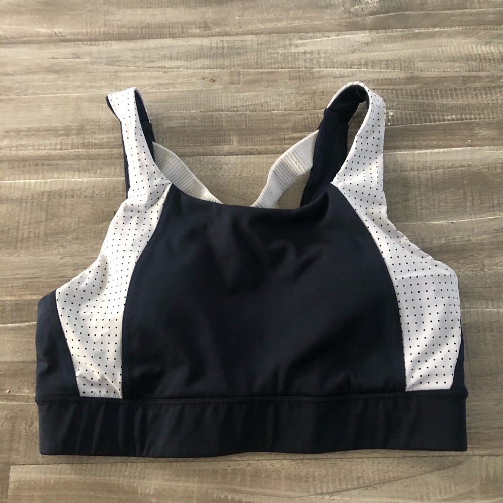 Athleta Navy & White Criss Cross Sports Bra Small
